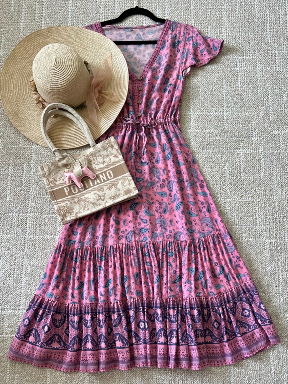 Beautiful Pink Paisley Tiered Maxi Dress Size M